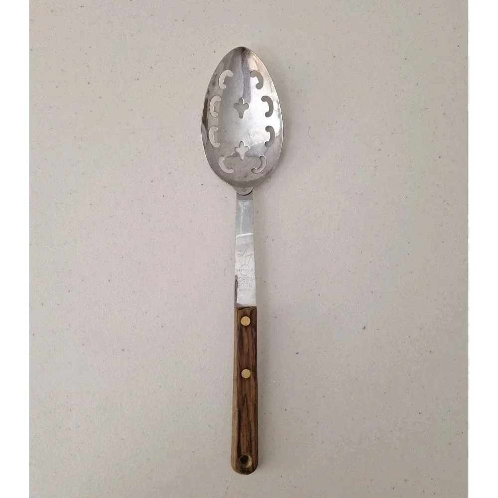 Vtg Utica USA Forge Slotted Spoon Serving Stainless Steel Blue‎ Ribbon 12
